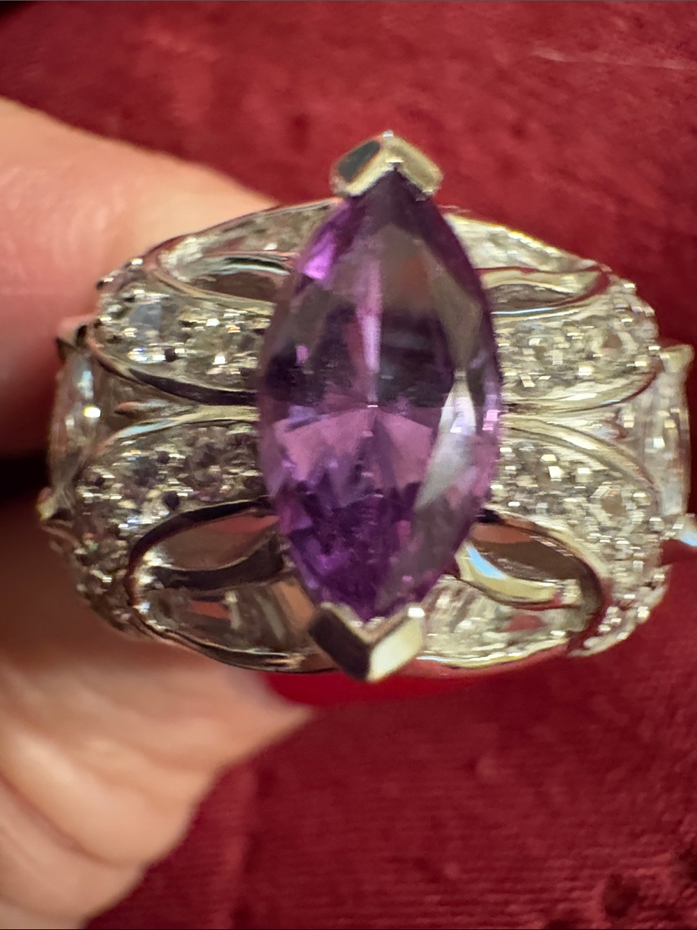 Exquisite Size 6 Sterling Silver Ring with Color Changing Alexandrite Simulant